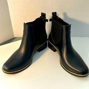 Kate Spade Black Ankle Rain  Boots with Gold Trim